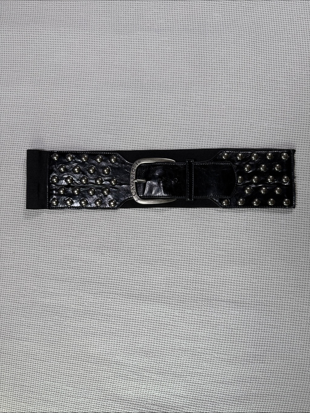 Z. Cavaricci Black Studded Elastic Belt with Silver Buckle Size 1X